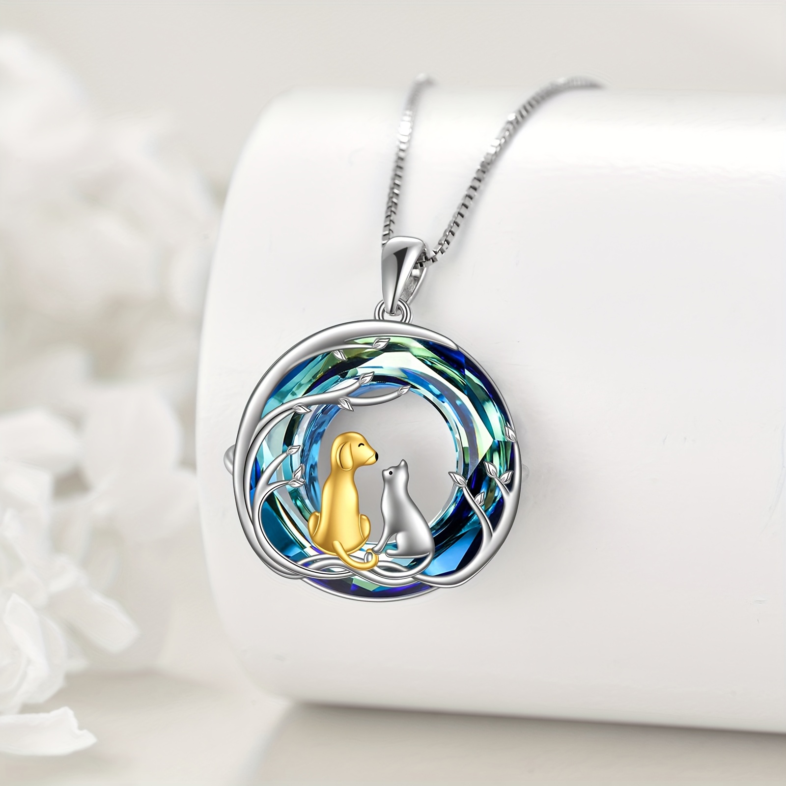 Adjustable Chain Cat Dog Necklace 925 Sterling Silver Crystal Pendant Animals Je